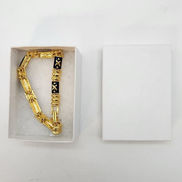 VINTAGE JOAN RIVERS BLUE ENAMEL X and O GOLD TONE BRACELET 7” - Picture 7 of 7